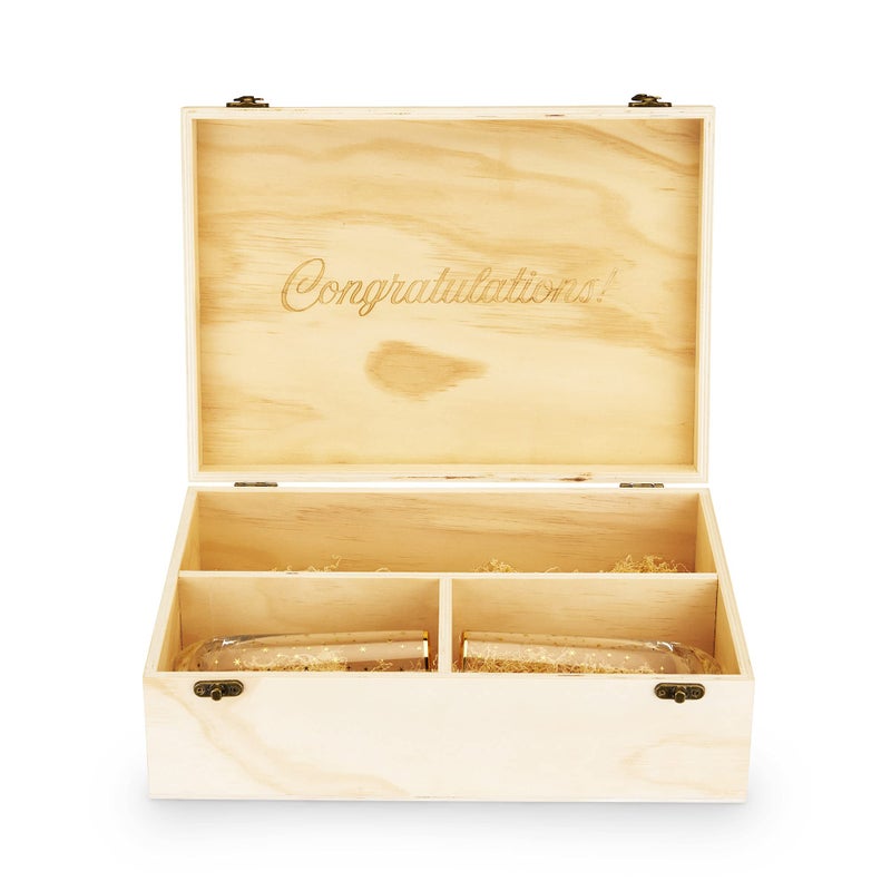 Twine Champagne Bottle Gift Box, Wine Box with Lid and 2 Stemless Flutes, Packing Straw, Holds 1 Champagne Bottle, Wood - Image 5